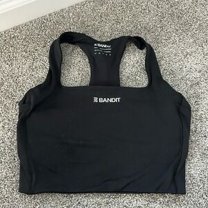 Bandit Running Womens Black Racerback Sports Bra Square Neck Small Side Pockets